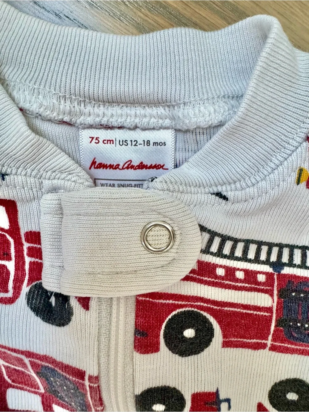 Hanna Andersson One-Piece Footie with Red Fire Truck Print